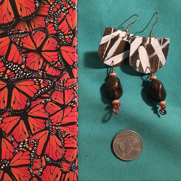AMELIA PASTICHE DESIGN butterfly upcycled art earrings handmade - Picture 1 of 3